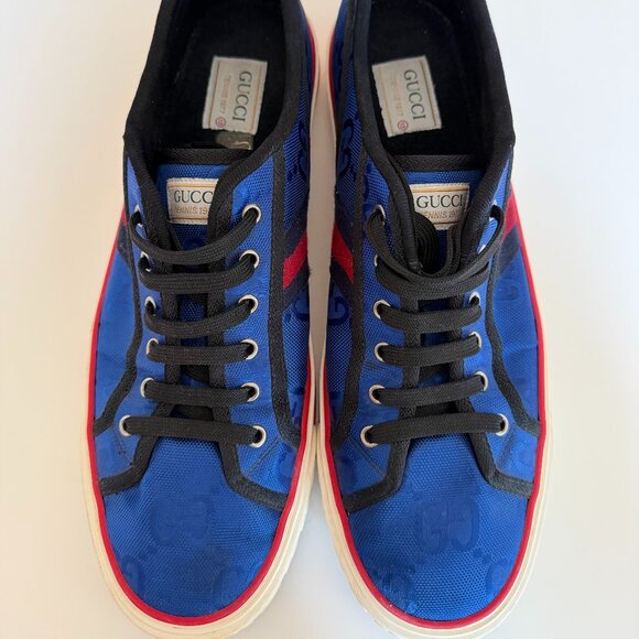 Gucci Tennis 1977 Low-Top Sneaker, Size 13, Blue and red GG canvas - Picture 1 of 6